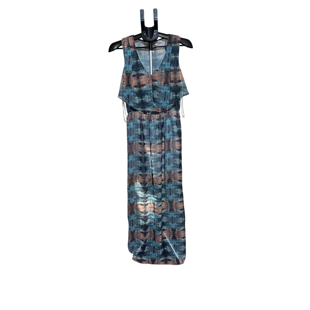 Forever 21 Contemporary Abstract Print Popover Maxi Dress Blue Teal Copper S